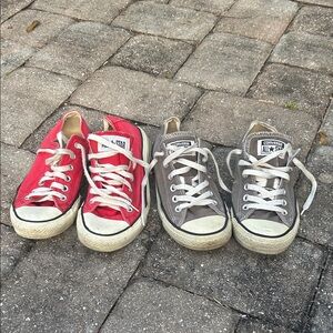 Perfectly Worn in Women’s Converse Sneakers in Red and Gray
